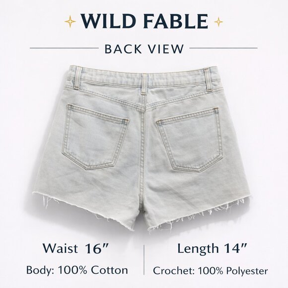 Wild Fable Crochet Denim Shorts Women’s Boho Granny Square Festival Size 10 - Picture 2 of 9